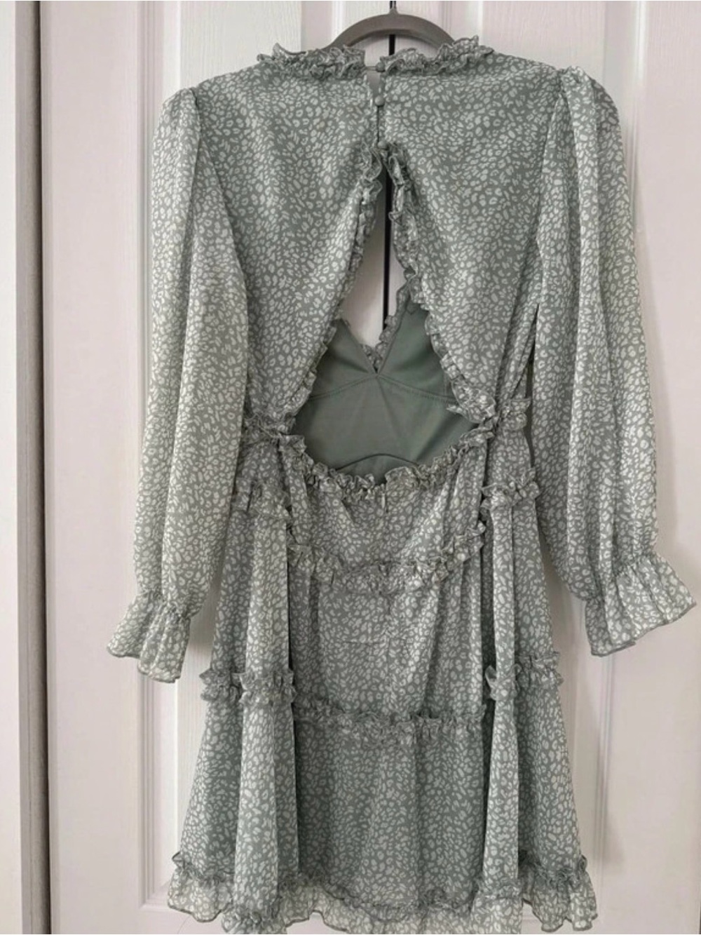 Light Sage Floral Ruffle Mini Dress - Women - Picture 5 of 6